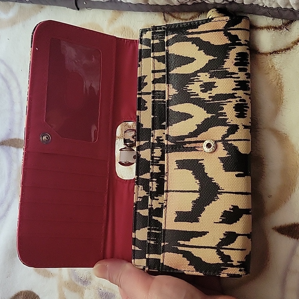Brown And Black Wallet With Red Interior
